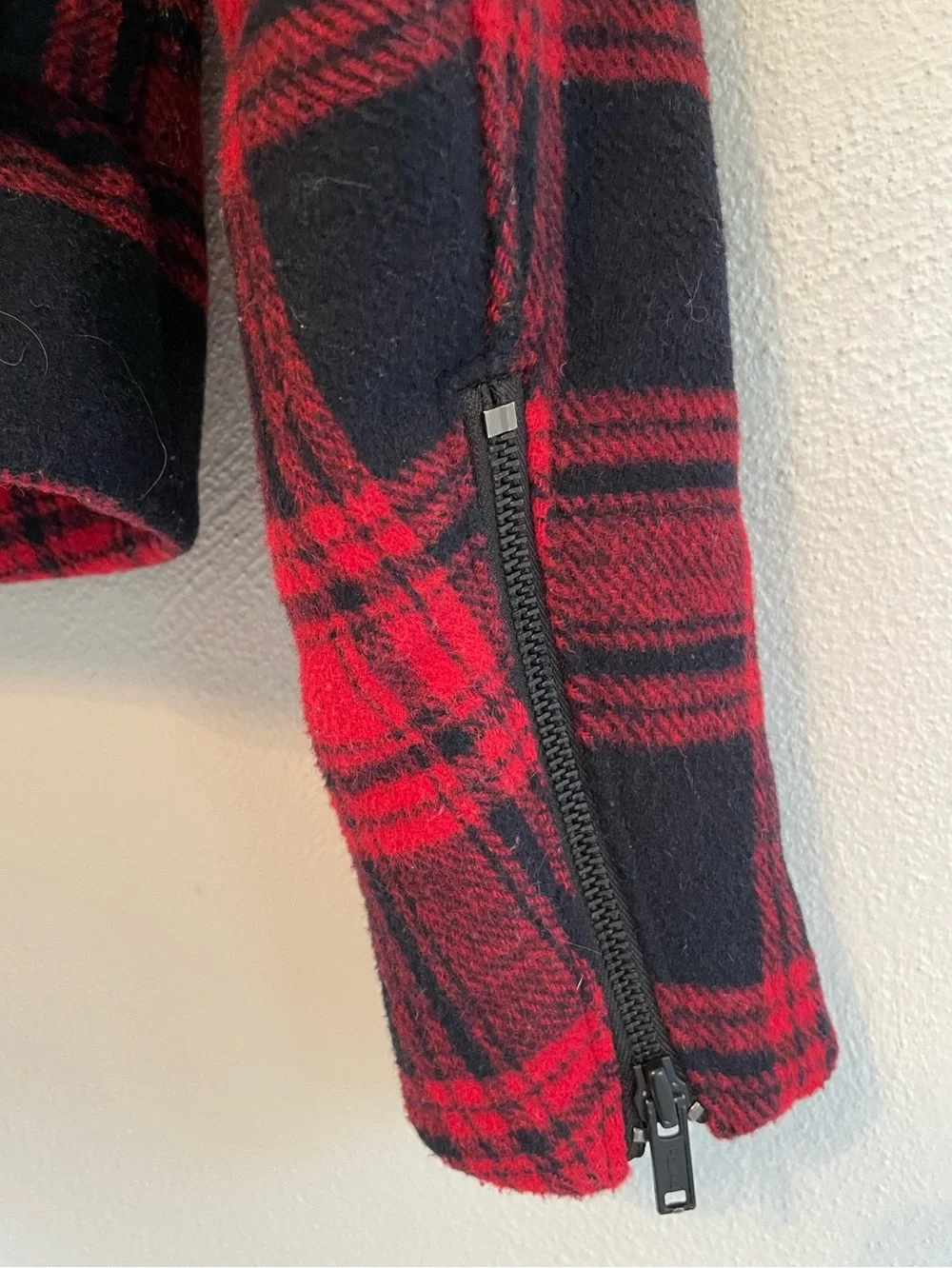 Gap Red Buffalo Plaid Wool Blend Moto Jacket Grunge Zip small